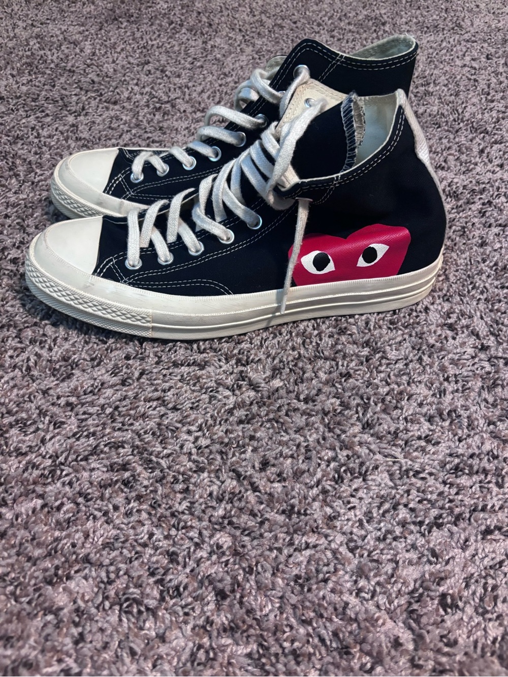 Comme des Garçons Black High-Top Sneakers with Pink Heart Logo